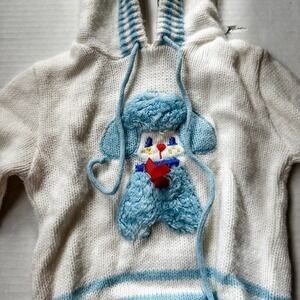 VTG‎ 1980's Tiny Tots Baby Infant Boy Poodle Knit Hood Sweater 12 Mos Blue White
